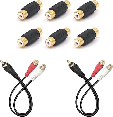 Miniatura 1 de VCE Paquete de 6 acopladores RCA hembra a hembra chapados en oro con 2 adaptadores de audio estéreo RCA (macho) a 2 RCA (hembra)
