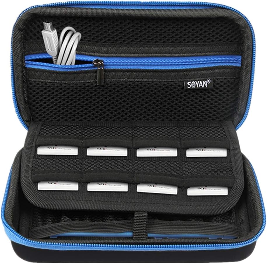 Soyan Carrying Case for Nintendo New 3DS XL and 2DS XL, with 16 Game Card Holders, Fits Wall Charger (Blue Zippers)