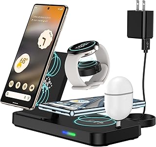 Wireless Charger for Google Pixel Watch, 4 in 1 Foldable Wireless Charging Station for Google Pixel 7A/Fold/7/7 Pro/6/6 Pro/5/4/3/XL, Google Pixel Watch, Pixel Buds Pro with 18W Adapter