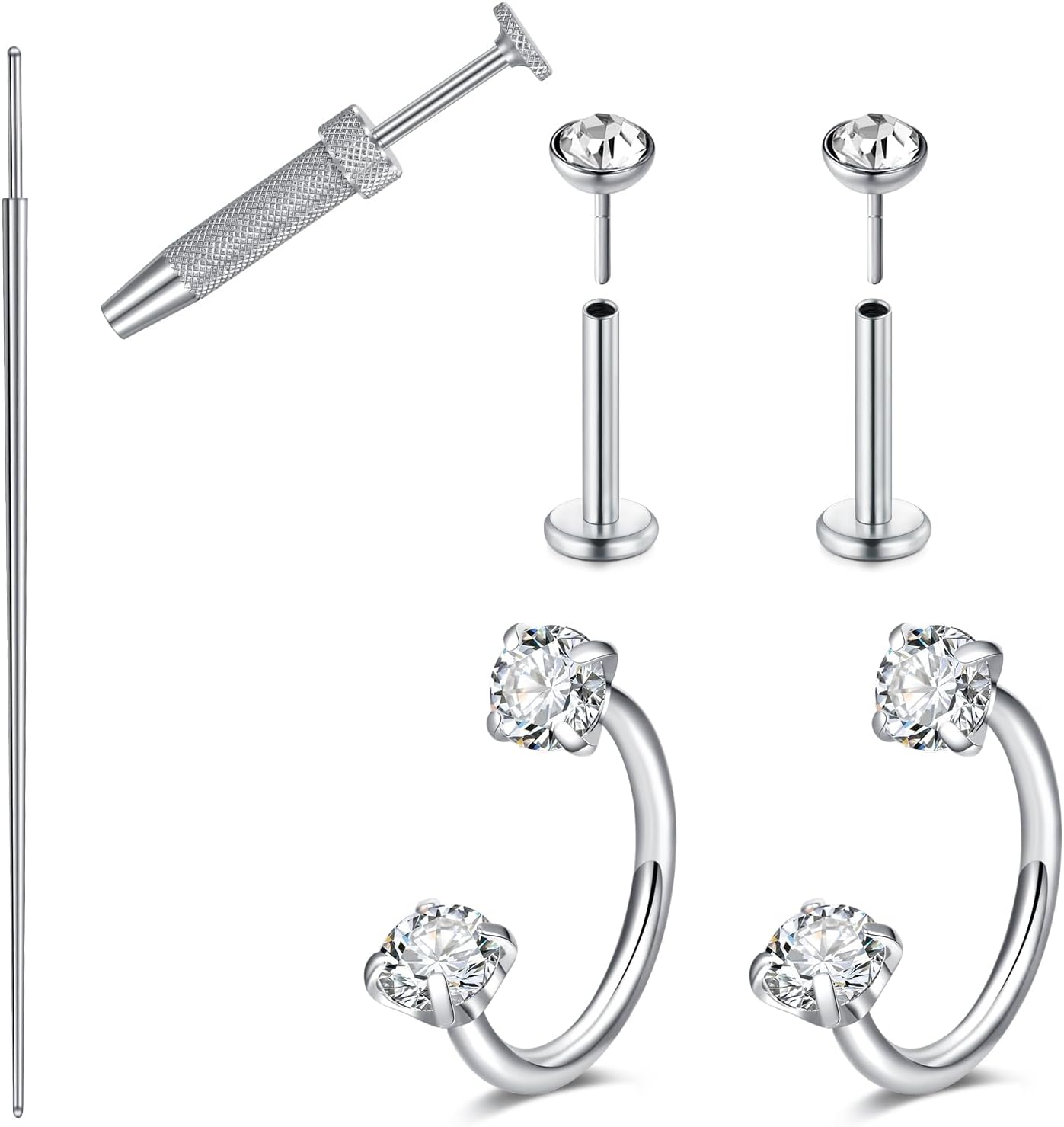 18g 20g 22g Nose Rings Surgical Steel Nose Ring Nose Rings Hoops Studs Diamond Nose Nostril Piercing Jewelry for Women Men Silver Black Gold Rose Gold