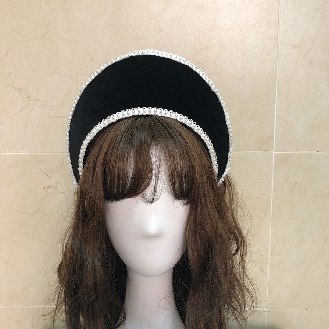 Mary Tudor Headpiece Queen Elizabeth Headdress Anne Boleyn Hat Headpiece Elizabethan Headwear Tudor Coronet Hood Hat (Navy Blue, One Size)