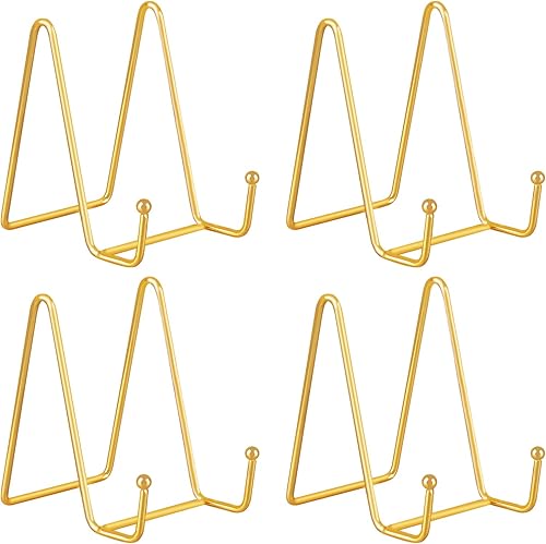 Decolore Paquete de 4 soportes de exhibición de 4 pulgadas, soportes de placa dorada, soporte de marco de metal para imagen, placa decorativa,