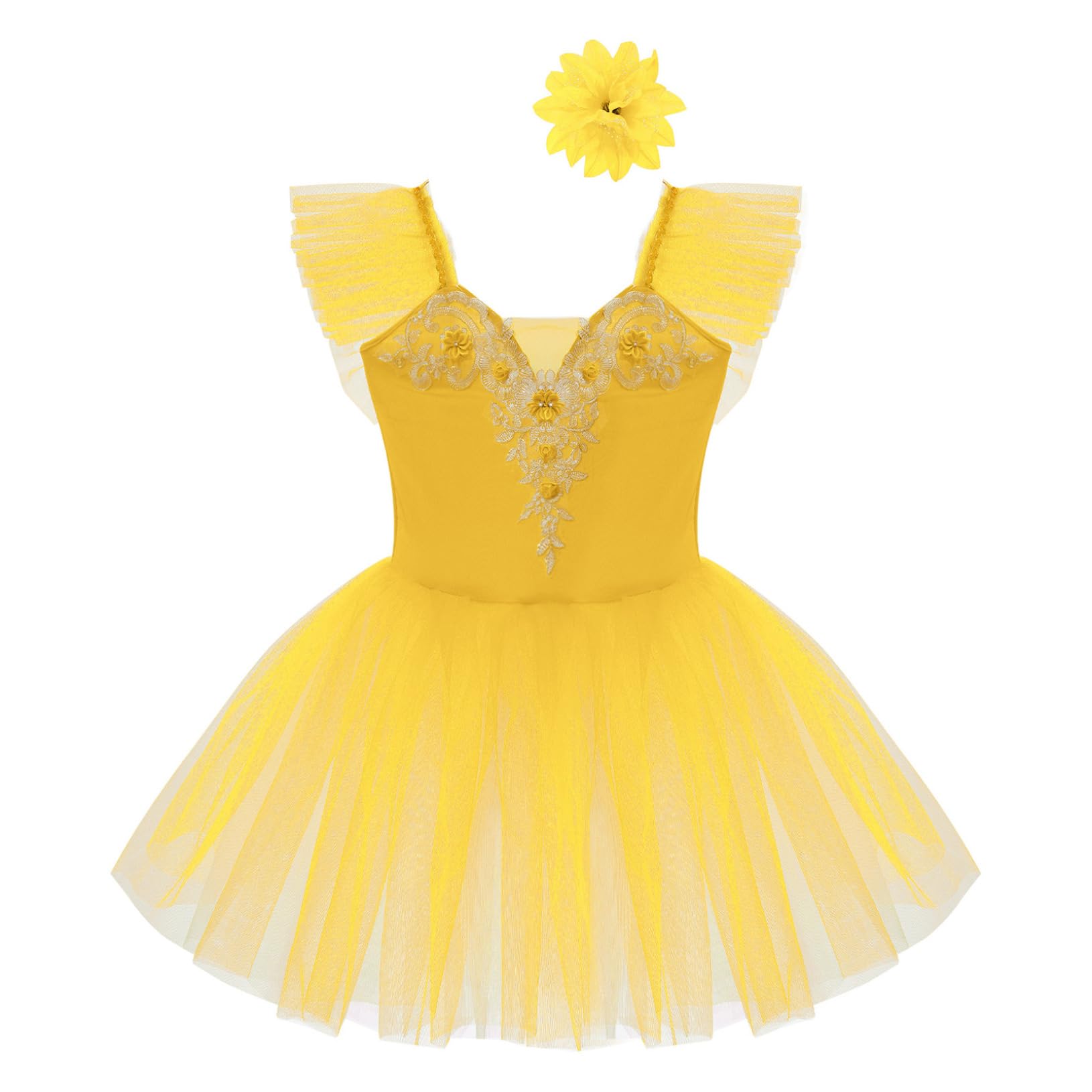 Freebily Vestito Tutu da Balletto per Ballo Bambina Ragazza Vestito da Danza Classica Ballerina Body da Pattinaggio Artistico + Copricapo Abito da Ballo Latino Ginnastica