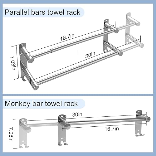 Miniatura 5 de Toallero de doble barra, acero inoxidable ajustable de 16 a 28 pulgadas, toallero doble para baño, aplicable a baños y cocinas