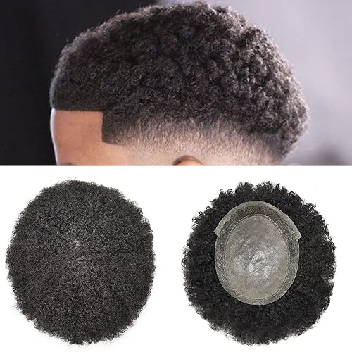 Afro Toupee para hombres negros, inyección de poliuretano, línea capilar natural, 8 x 10 pulgadas, unidad de cabello negro para hombres, 100 %