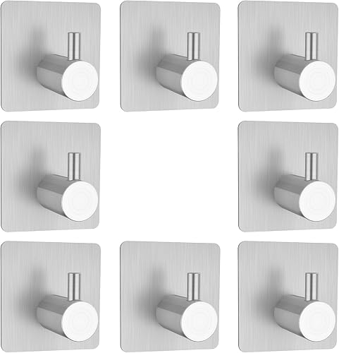 Paquete de 8 ganchos para toallas de plata cepillada, ganchos de pared de acero inoxidable de estilo moderno para ropa, sombrero, toalla, soporte de