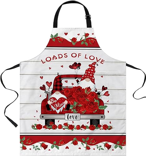 LEOKOTI Valentines Truck Aprons for Women Men with 2 Pockets Gnome Roses Red Love Heart Wood Waterproof Kitchen Aprons Adjustable Chef Apron for disponible en Yaxa Guatemala