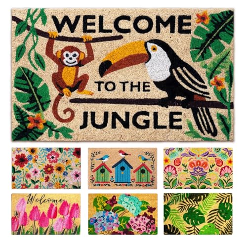 LUA VIKA Zerbino ingresso esterno cocco - Welcome to the jungle - 40x70 cm - tappeto ingresso esterno casa - zerbino cocco - zerbini moderni e originali