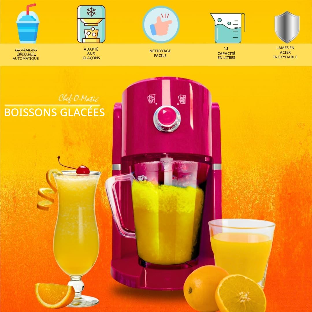 Hachoir à glace électrique Frozen Drinks, lame en acier inoxydable, capacité 1,1 l, granités, cocktails, boissons froides, combinés, yaourt glacé, 30 W