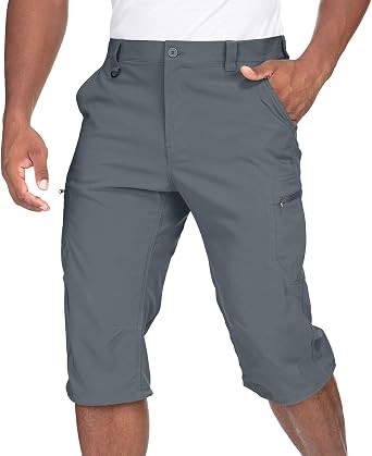Mens Cargo Shorts Hiking Stretch Quick Dry Capri Golf Tactical Long Shorts for Men 6232 Grey 32