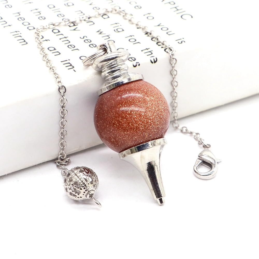 AUOQKQUT Beautiful Rose Quartz Labradorite Pendulum for Divination, Balls, Crystals, Tapered Pendants (Color : Red Goldstone Sand, Size 1pcs) AUOQKQUT