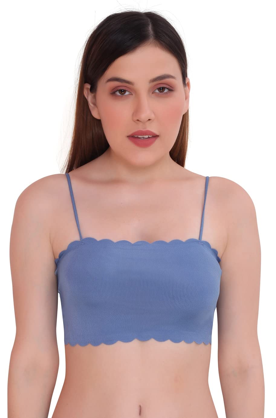 plumbury Women's Nylon Padded Tube Bra With Back Hook Closure, Free Size, Blue-picture-6