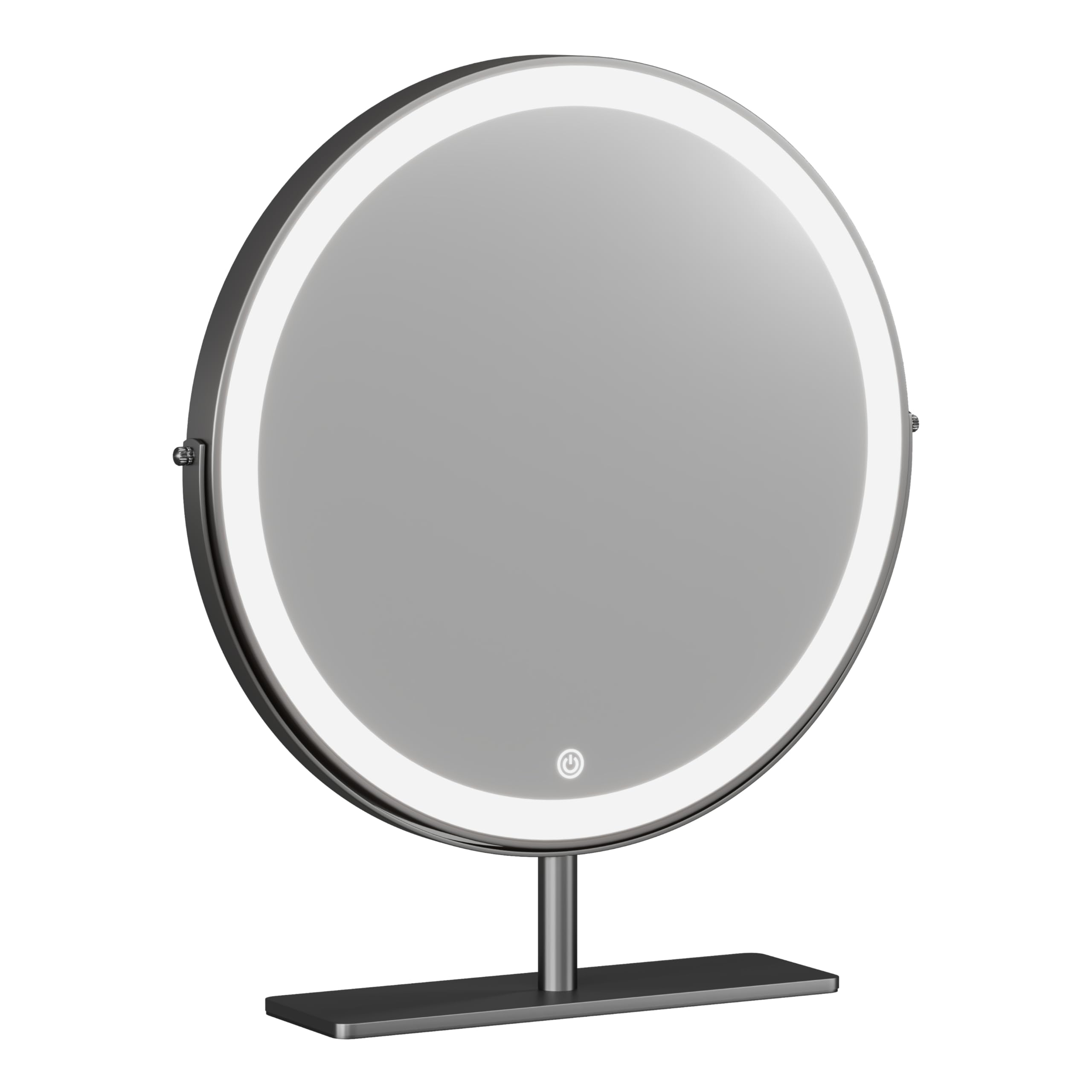 Vanity Mirror Makeup Mirror with Stand,15.8" Round Vanity Mirror, LED Lights, Smart Touch 360°Rotation, Dimmable White (Flat Black)