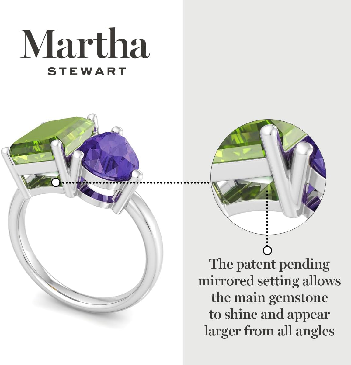 Martha Stewart 4 3/4 Carat Two Stone Gemstone Ring For Women in Sterling Silver, Gemstone Jewelry For Women