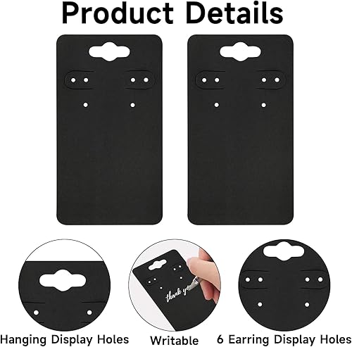 Miniatura 3 de joycraft 100 tarjetas de aretes con 6 agujeros, tarjetas negras de 2 x 3.5 pulgadas, etiquetas de exhibición de joyas de papel en blanco para