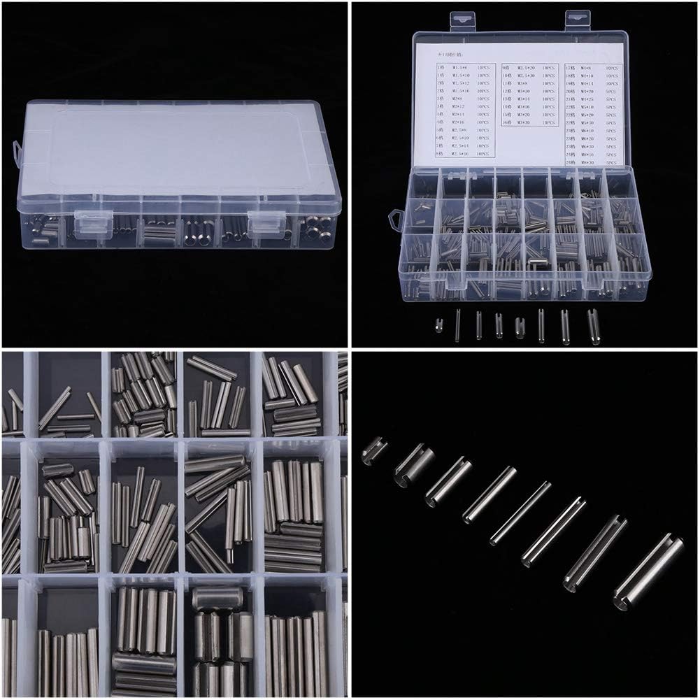 Lot de 280 Goupilles Cylindriques à Ressort en Acier Inoxydable, Ensemble de Goupilles élastiques à Ressort M1.5 M2 M2.5 M3 M4 M5 M6 M8 Assortiment de Goupilles élastiques pour