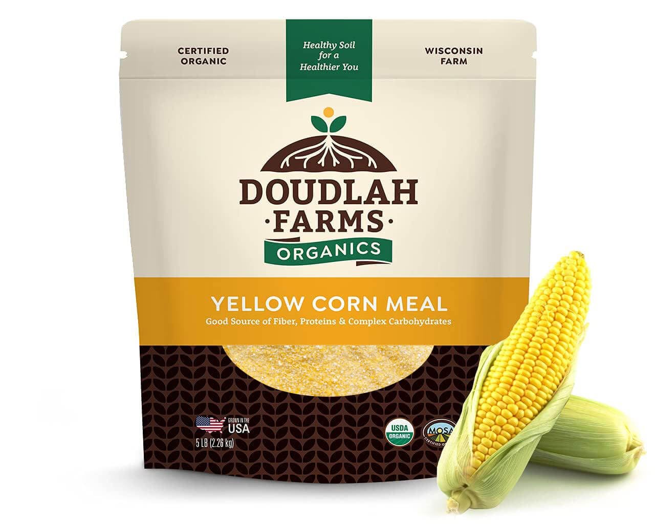 Doudlah Farms Organic Yellow Cornmeal 5lb - Farmed From Regenerative Soil | Vegan, Non-GMO, Grown In USA | For Baking Cornbread, Muffins, Pancakes, and More!
