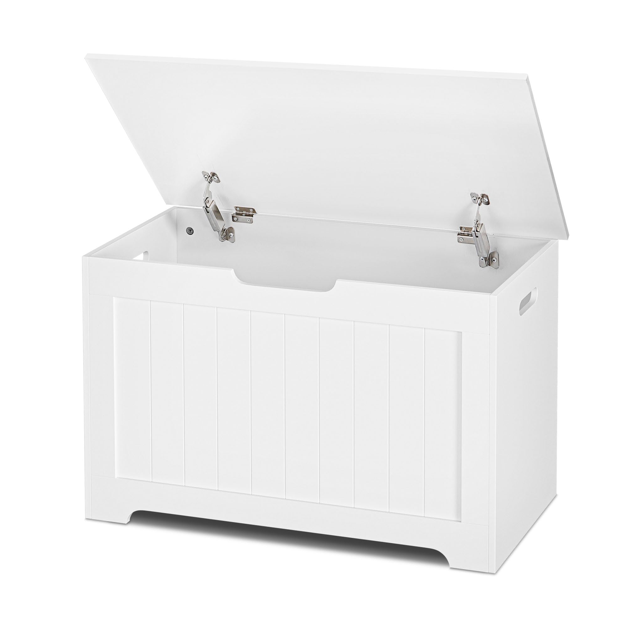 SUPER DEAL Storage Chest, 30 inches Chest Box Organizer with 2 Safety Hinges, Wooden Entryway Storage Bench, White