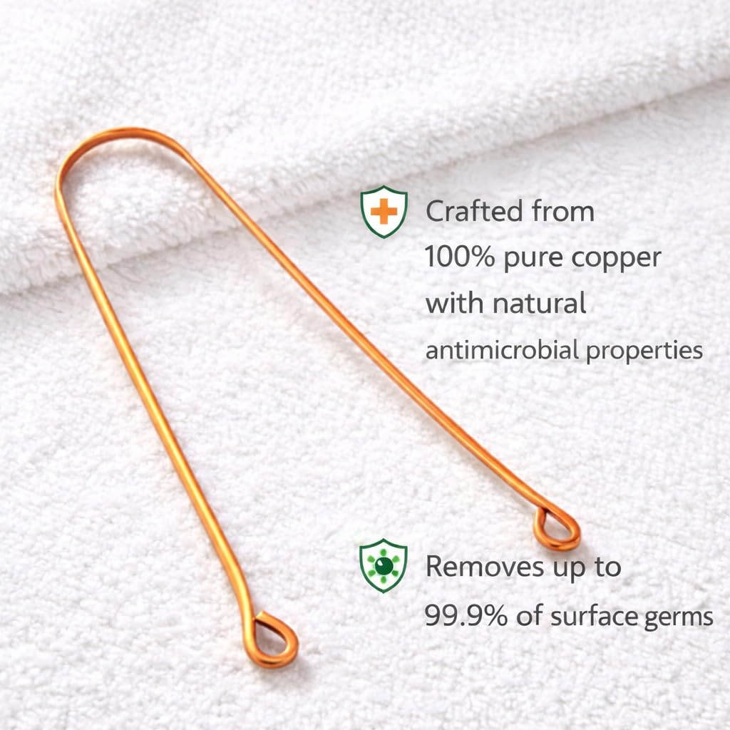 Copper Tongue Scraper | Perfect Surgical Tongue Cleaner | Best remedy for bad breath | Naturally Antimicrobial and Prevents Oral Health Diseases | Flexible handle with comfortable grip | Kosha Ayurveda (Set of 2 - Pure Copper) 2