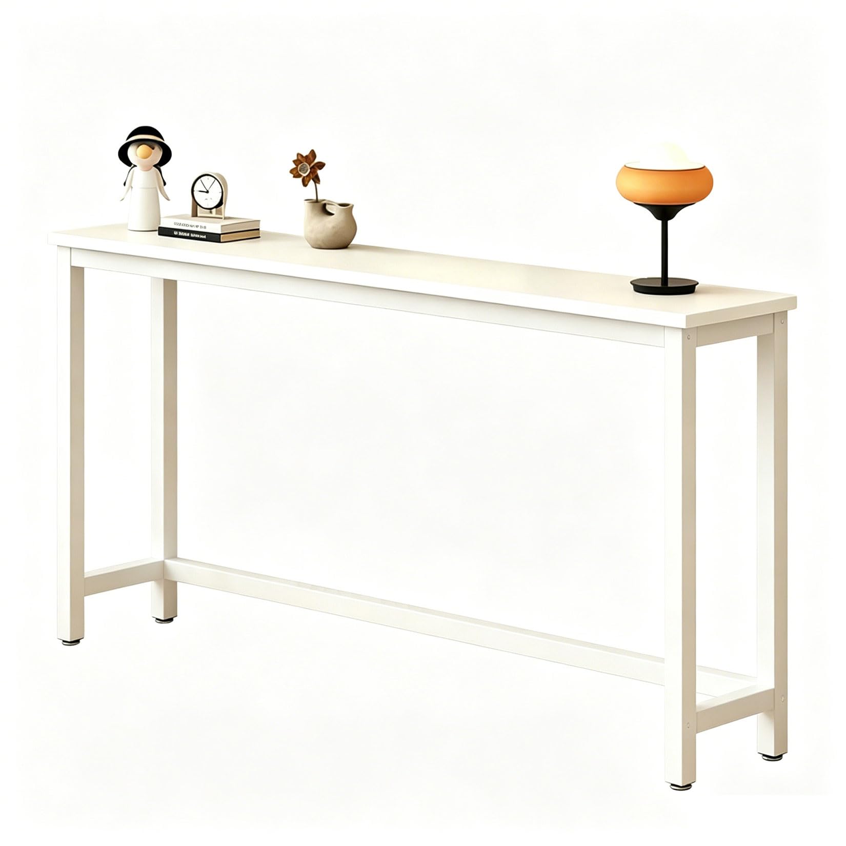 KERIVO Long Narrow Hallway Table,Side Table Living Room Tables White 20cm Solid Wood Sofa Back Storage Shelf,Behind Sofa Couch Tables,Small Footprint,for Foyer,Hallway 100×20×80cm