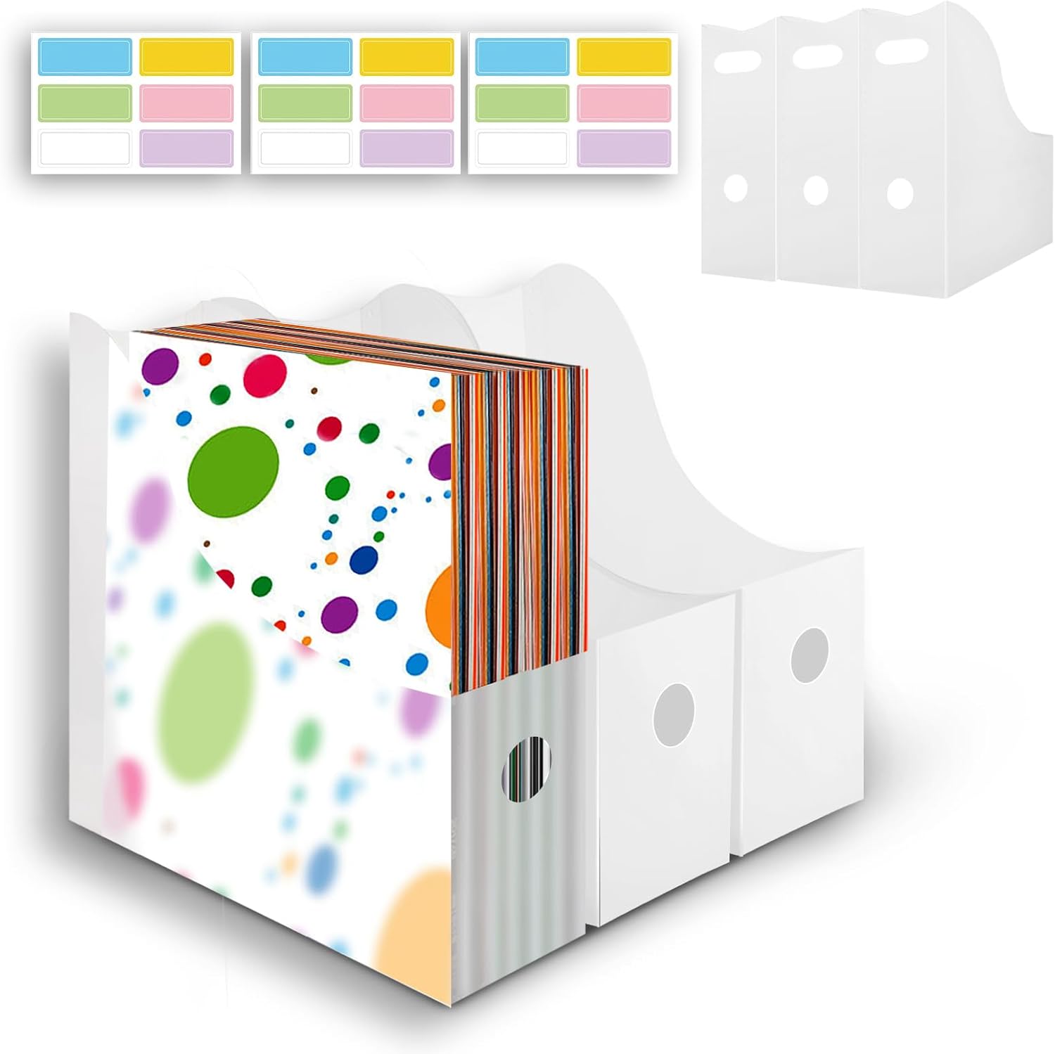 Rebehari 6 Pcs 12"x12" Paper Storage Organizer, Foldable Vertical Scrapbook Paper Organizer with 18 Pcs Sticky Index Tabs, 12"x12" Scrapbook Paper Storage Organizer