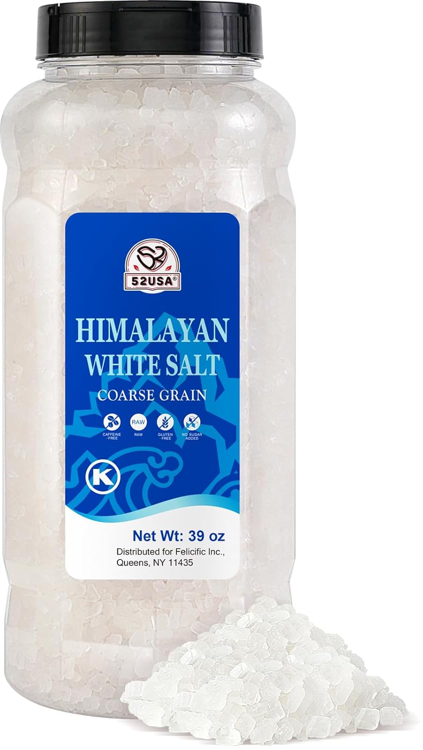 52USA Himalayan White Salt Coarse, Sea Salt for Grinder Refill, 39 oz (2.4 Pound), Non-GMO & Pure Nature Himalayan Salts, Coarse Salts Perfect for Cooking, BBQ, Baking, Kosher Salt