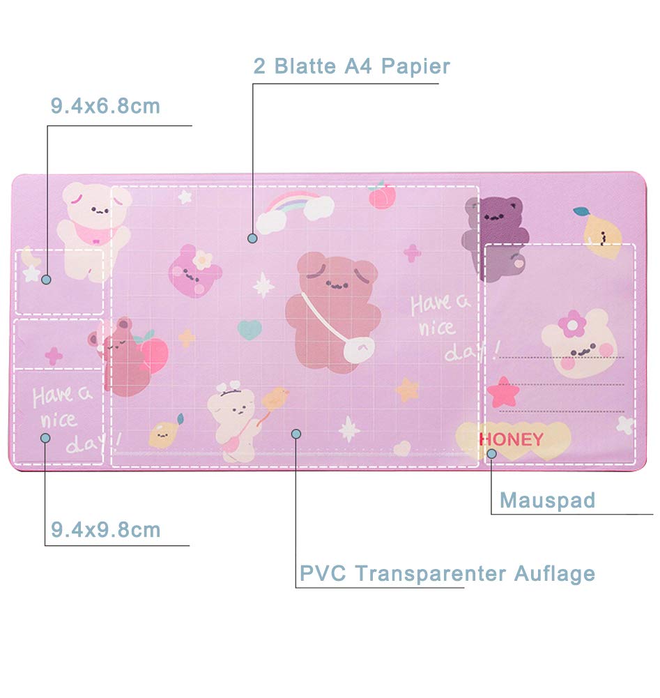 Sous-main De Bureau 70x33cm Avec Couverture PVC Transparent Et Poches - Imperméable, Antidérapant, Pour Enfants Et Bureau