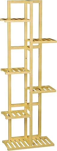 Miniatura 7 de Soporte de bambú de 6 niveles para plantas de interior, soporte alto de madera para flores, estante de esquina para múltiples plantas (natural)