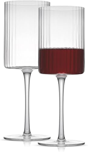JoyJolt Copas de vino estriadas ELLE Juego de 2 copas de vino tinto de 175 onzas copas de vino tinto grandes de tallo largo Copas de vino tinto