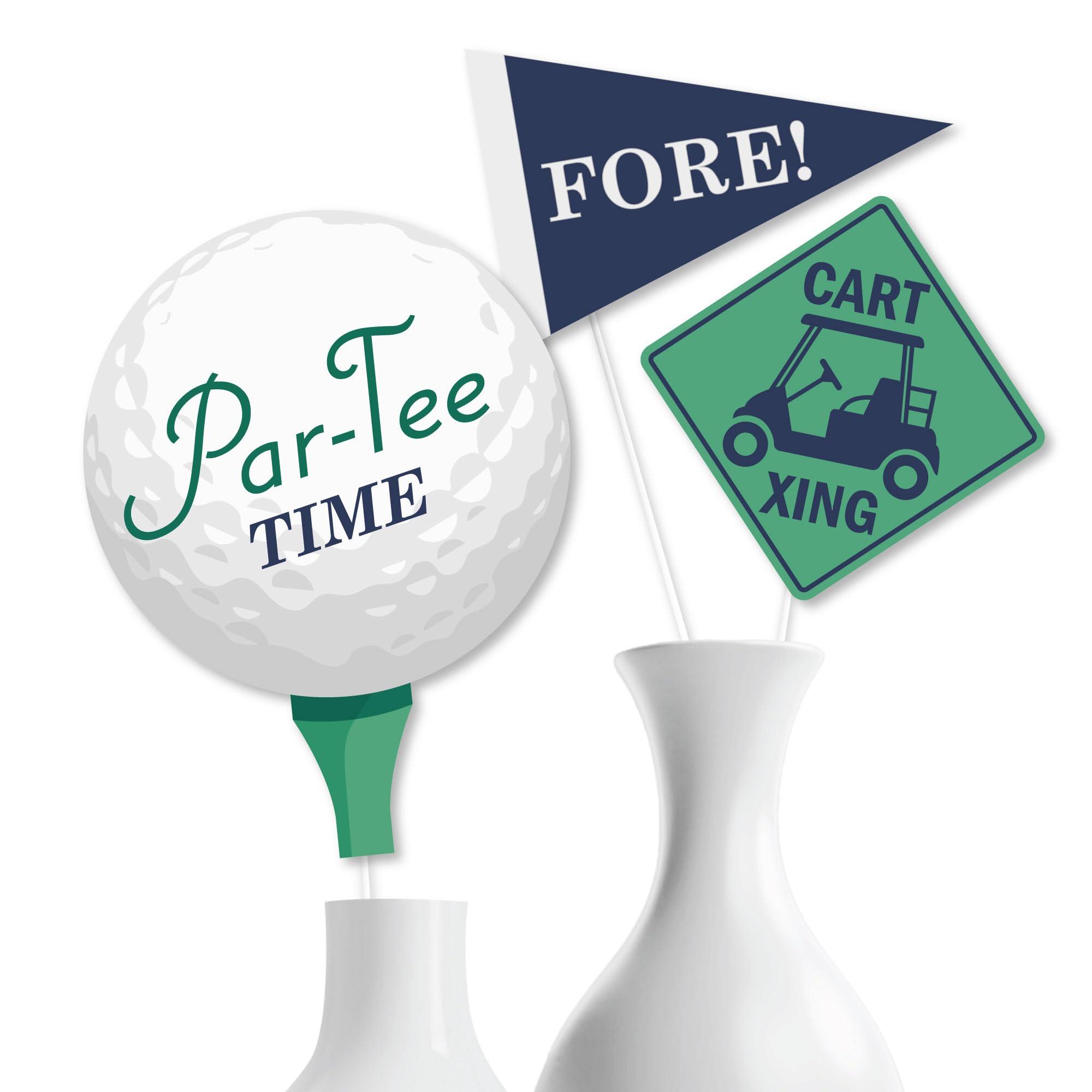 Big Dot of Happiness Par-Tee Time Premium Golf Party Decorations - 15-Piece Birthday & Retirement Centerpiece Set, Table Toppers with Golf Ball, Cart & Pennant Designs, DIY Party Supplies