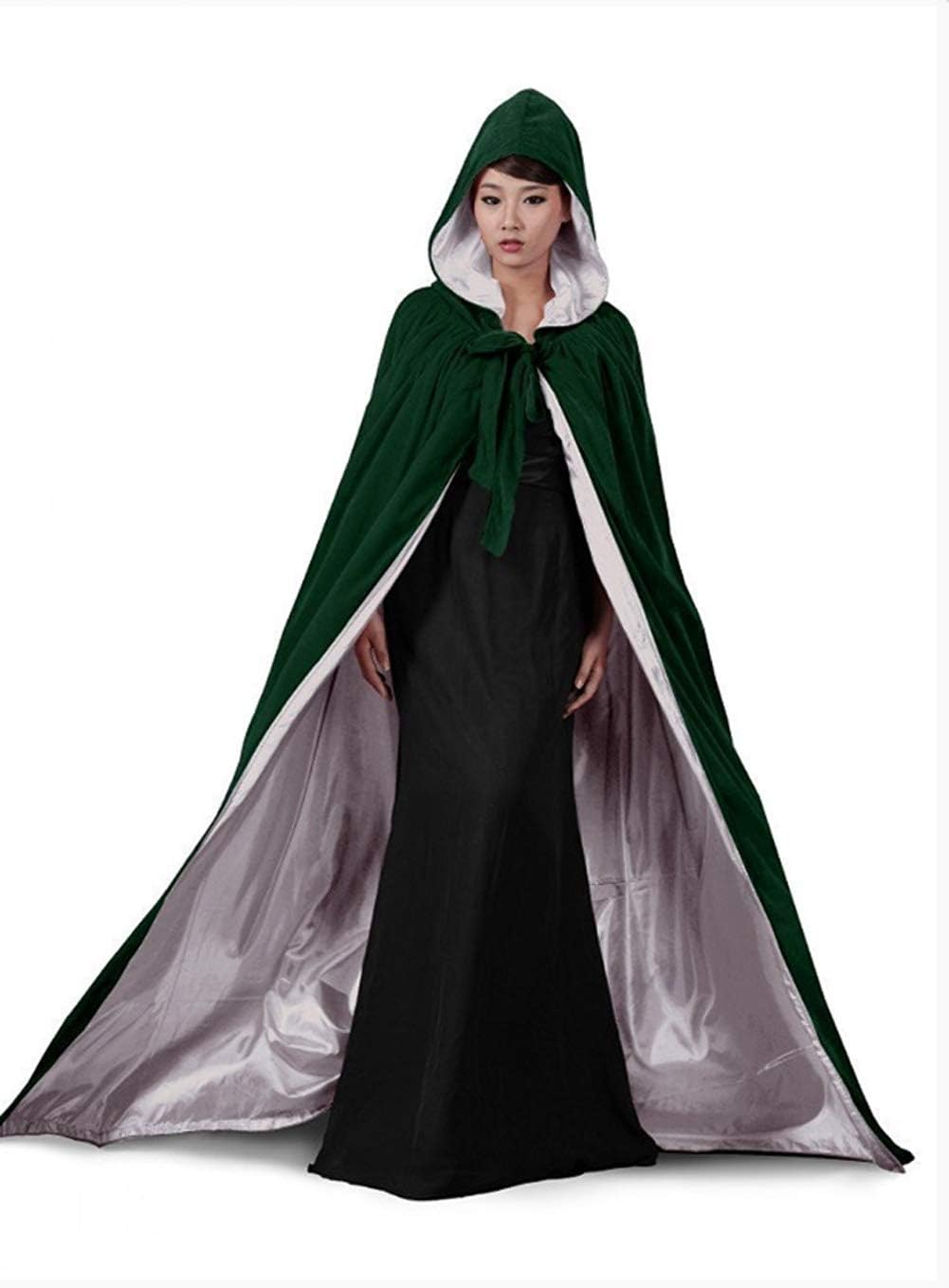 Green Hooded Velvet Cloak Medieval Cape with Hood Wizard Halloween Christmas