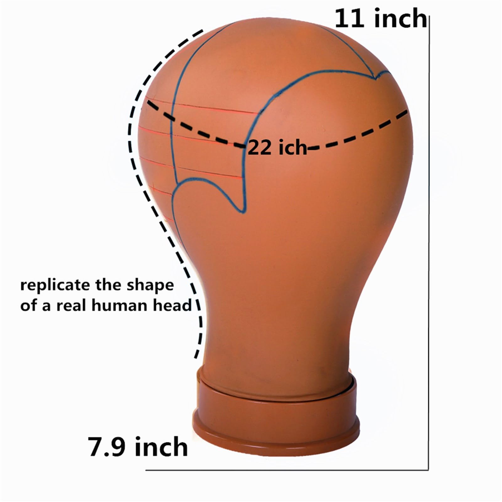 Mannequin Wig Head with Guide Lines, 22-Inch Brown