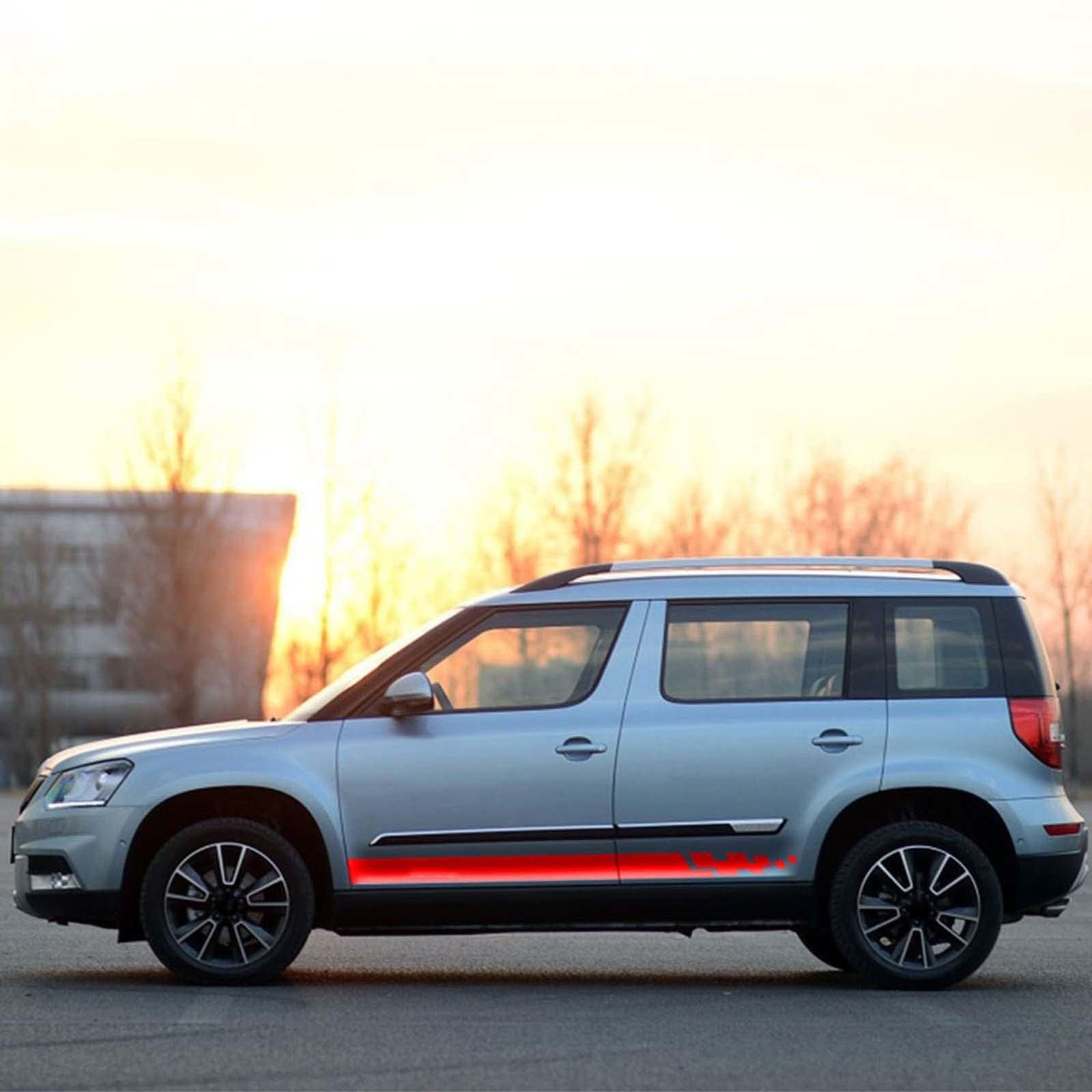 Auto Aufkleber Für Skoda Yeti,Auto Haube Aufkleber Motorhaube Band Hinten Stamm Body Kit Seite Streifen Rock Aufkleber,B-Red