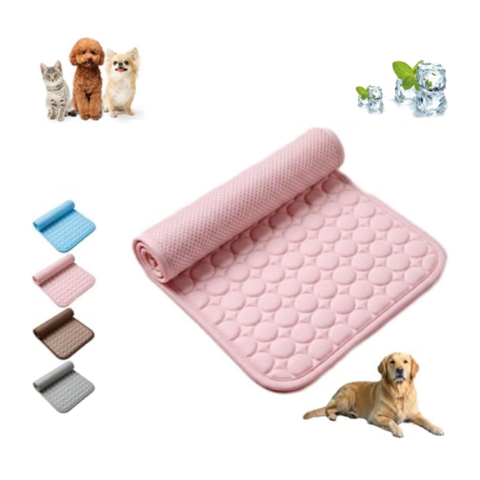 The Dog Hub Arcttic Cooling Dog Mat, Self-Cooling Pad for Large Dogs, Summer Bed (Pink,L-70X55CM)