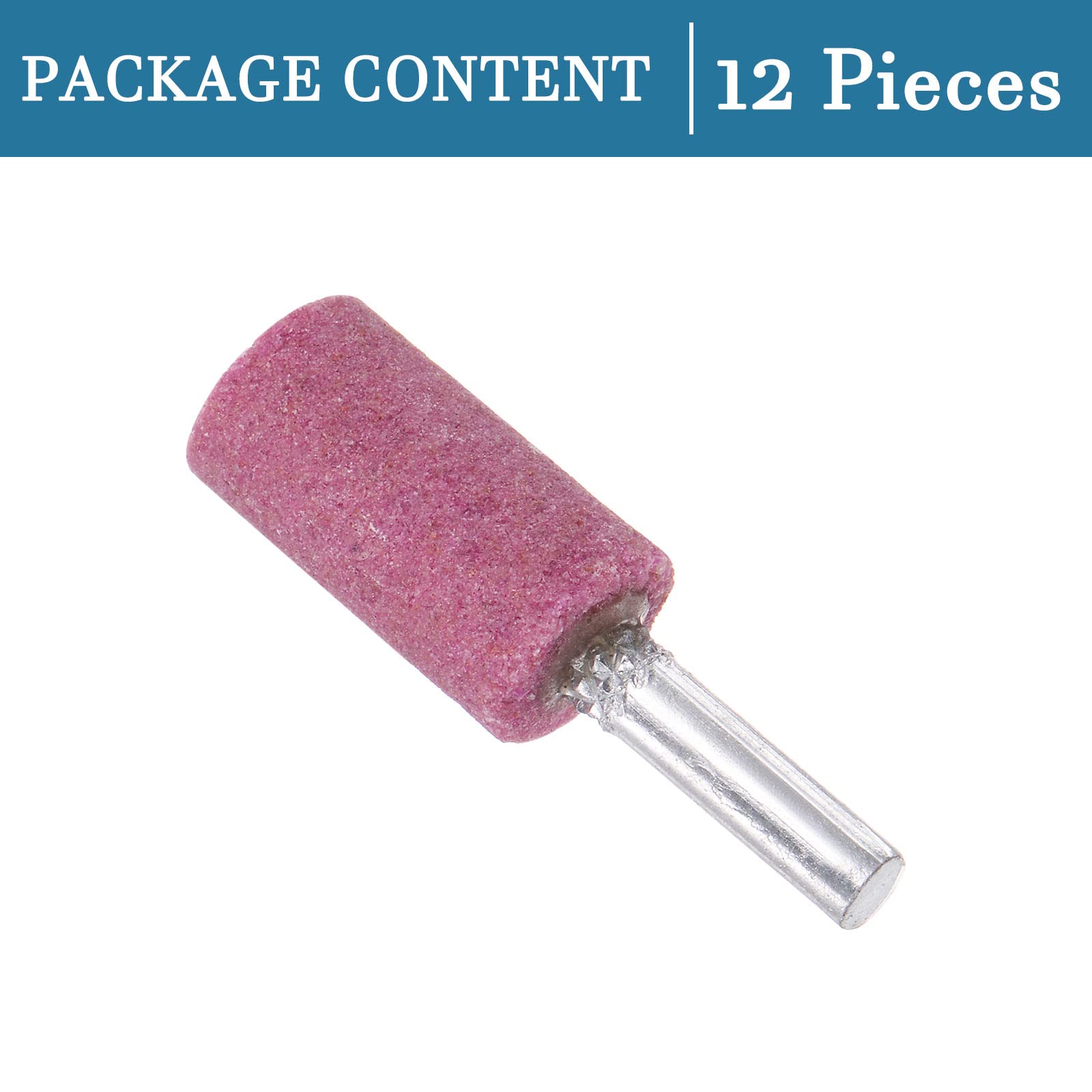 QUARKZMAN 6mm Gambo 16mm Diametro Mandrino Montato Rettifica Pietre x 12pz Cilindro Forma per Rettifica e Lucidatura, [Rosa]