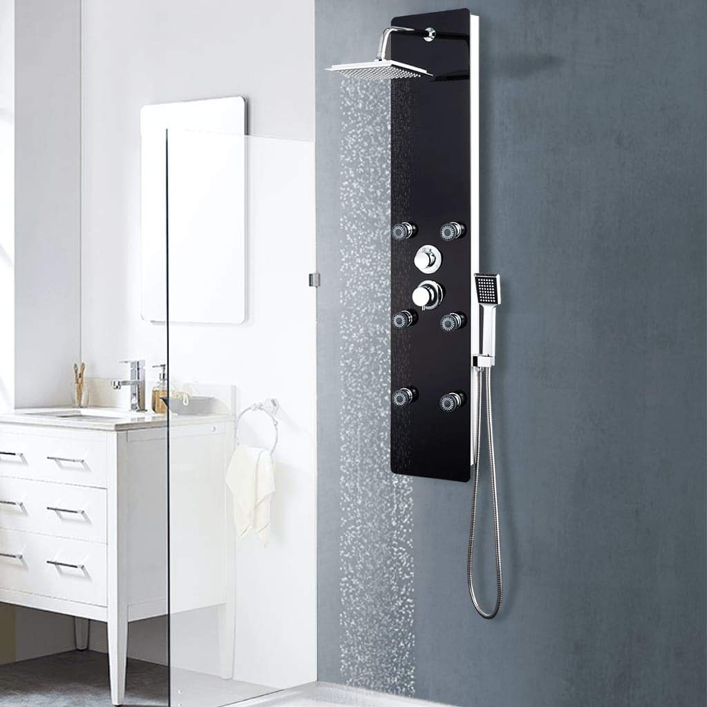 vidaXL Panel ducha de vidrio negro 25x44,6x130 cm