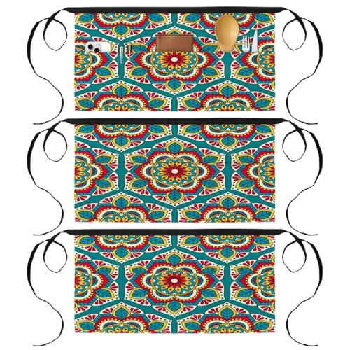 Tabliers courts de chef multicolores avec 3 poches pour restaurant et bistrot