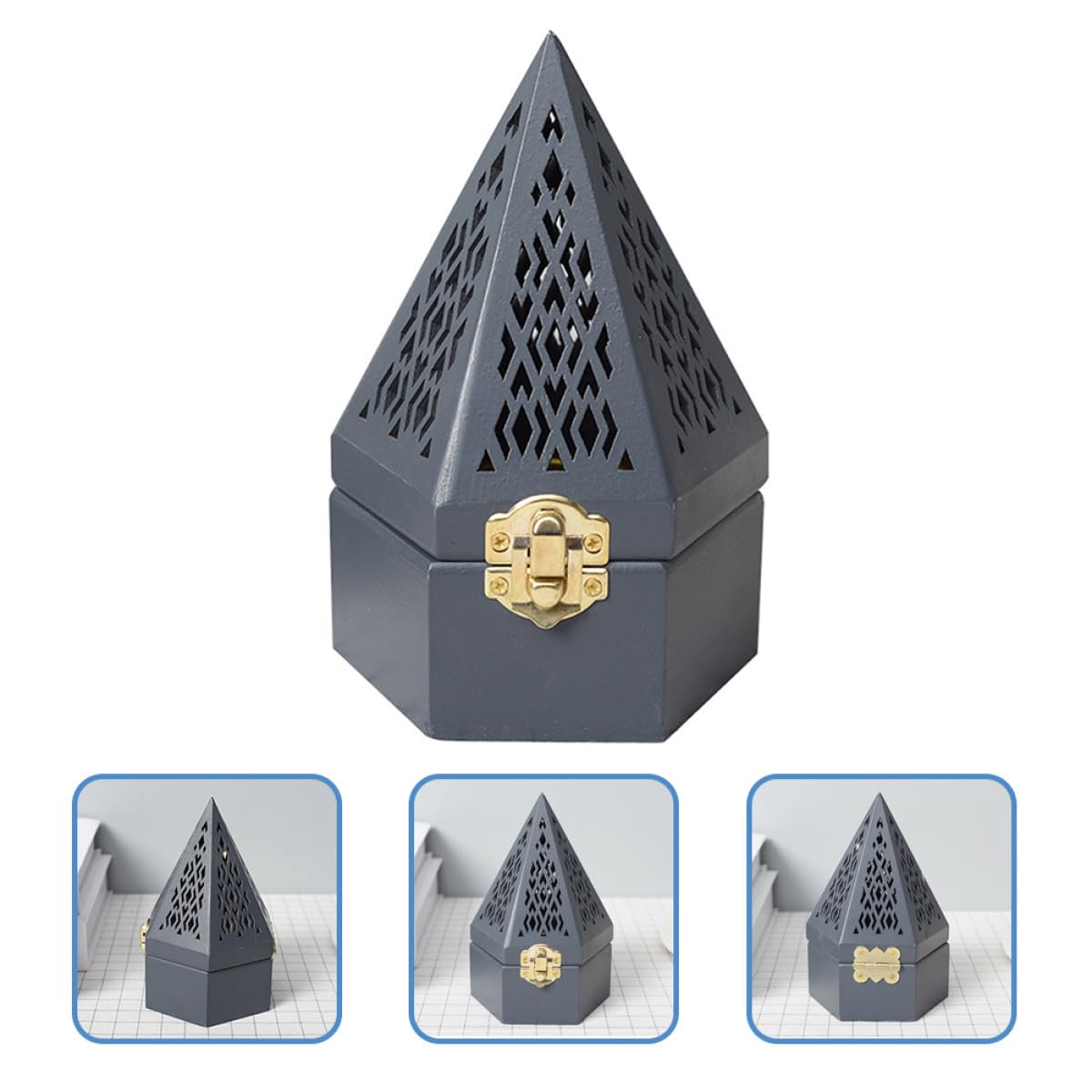 iplusmile Antikes Holz Räuchergefäß Pyramidenform Hohl Holz Räucherkegel Halter Aromatherapie Box für Zuhause Büro Aromadekoration