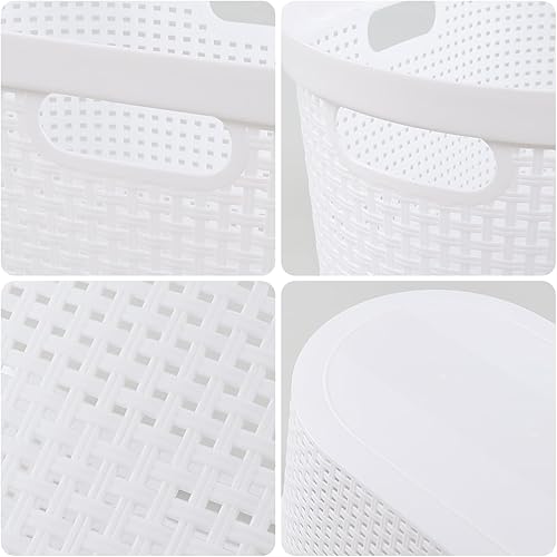 Miniatura 2 de Teyyvn Paquete de 4 cestas grandes de plástico para la ropa sucia de 40 L, cesta para la ropa sucia con asas recortadas, color blanco