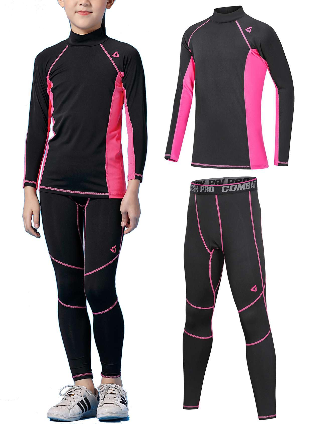 Echinodon Biancheria intima termica da bambina, con fodera in pile, per fitness, calcio, allenamento, yoga, jogging