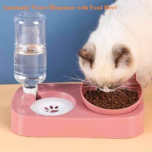 Miniatura 5 de Juego de comida y agua para mascotas, cuenco doble para perros y gatos con dispensador automático de agua por gravedad, cuenco elevado inclinado