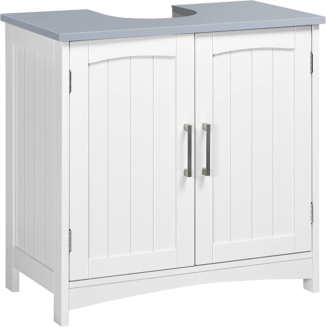kleankin Pedestal Under Sink Cabinet with Double Doors, Modern Bathroom Vanity Unit, Storage Cupboard with Adjustable Shelves, White
