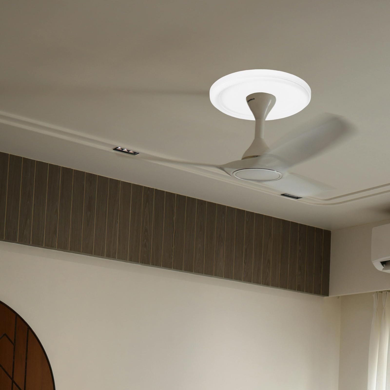 Genérico Medallón Decorativo de Poliuretano Redondo para Ventiladores de Techo Blanco Instalación Fácil y Desmontable para Salas y Dormitorios