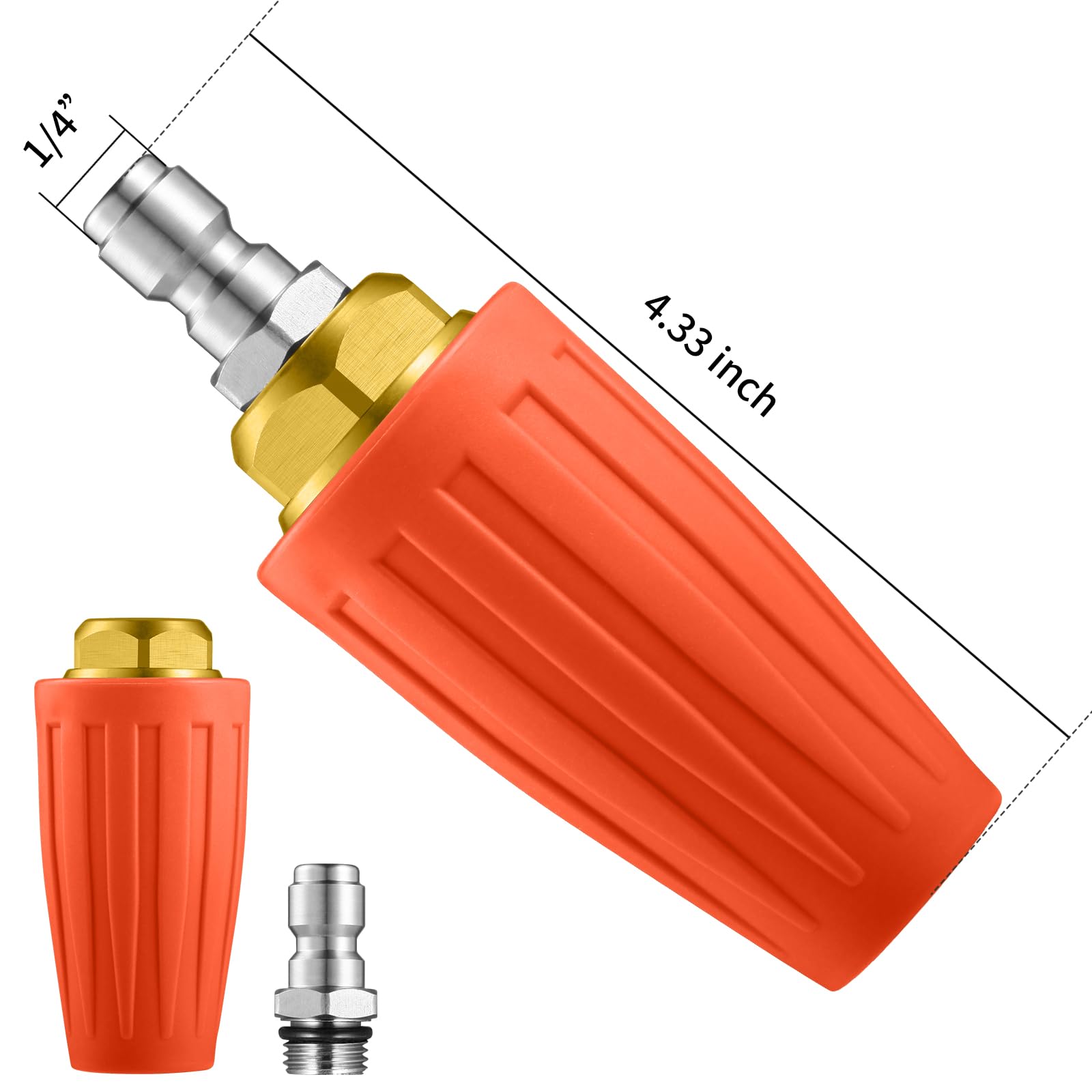 Ugello turbo arancione da 4000 psi, punte per idropulitrice da 1/4", connessione rapida con 7 ugelli per idropulitrice, kit di più gradi (0, 15, 25, 40, 65, risciacquo1, sapone2) per mattoni di