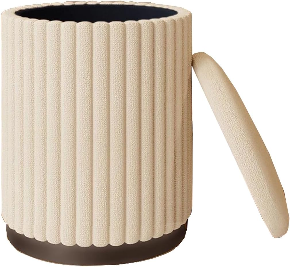 GIZNXBA Round Ottoman with Storage Velvet Storage Ottoman Chair for Living Room, Small Vanity Stool Modern Beige Accent Chair Foot Rest for Small Space, Bedroom(/Beige B)