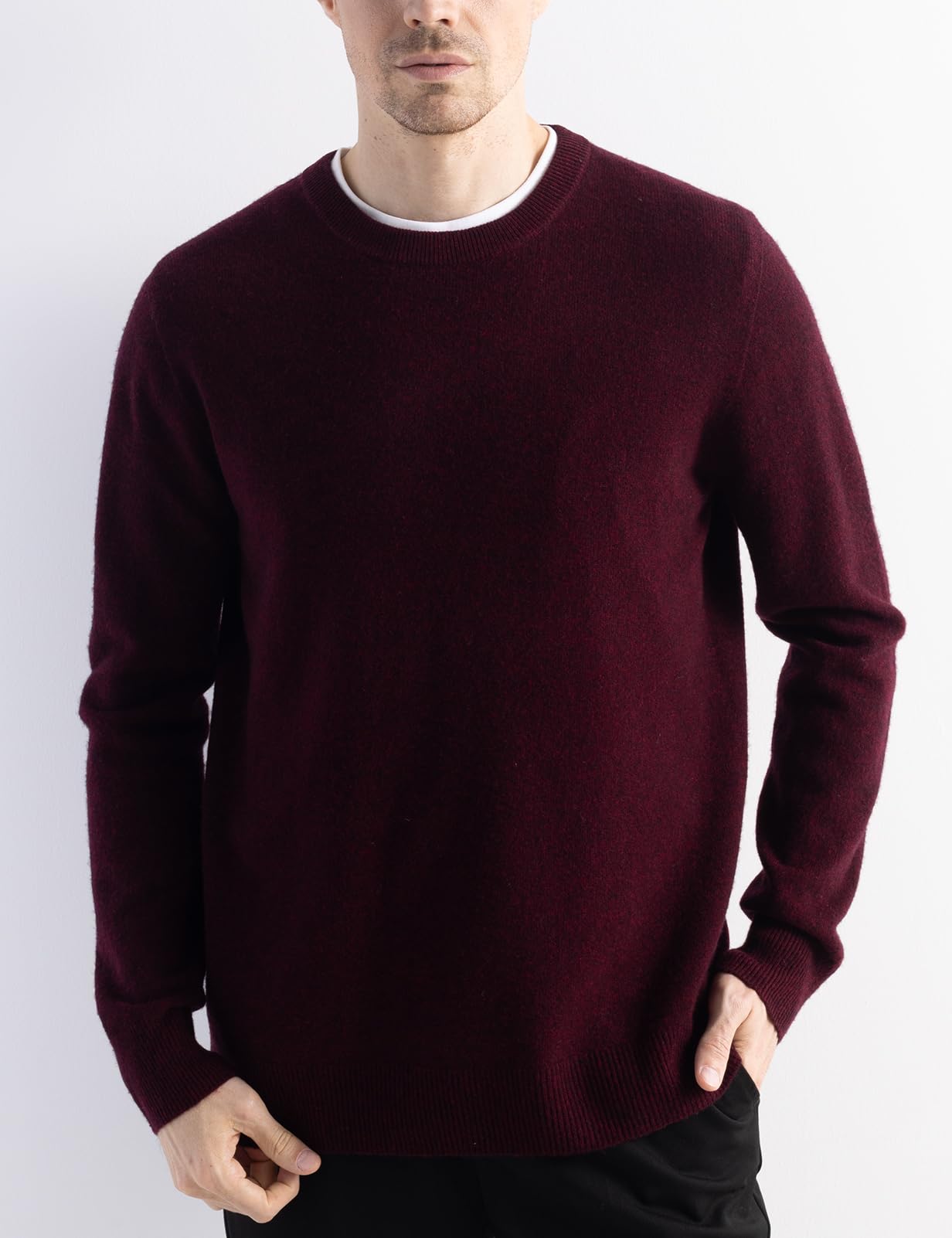 Chanyarn Maglione da uomo 100% lana merino prima linea pronto da indossare, scollo rotondo, maniche lunghe, senza cuciture