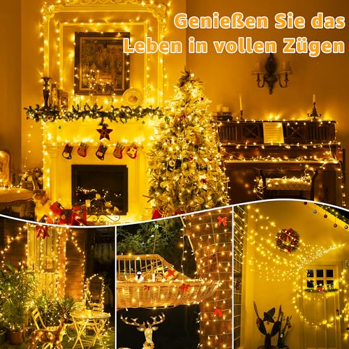 Ollny Lichterkette Außen Batterie 15m, 150 LEDs Warmweiß Timer für Innen – Ansicht 3