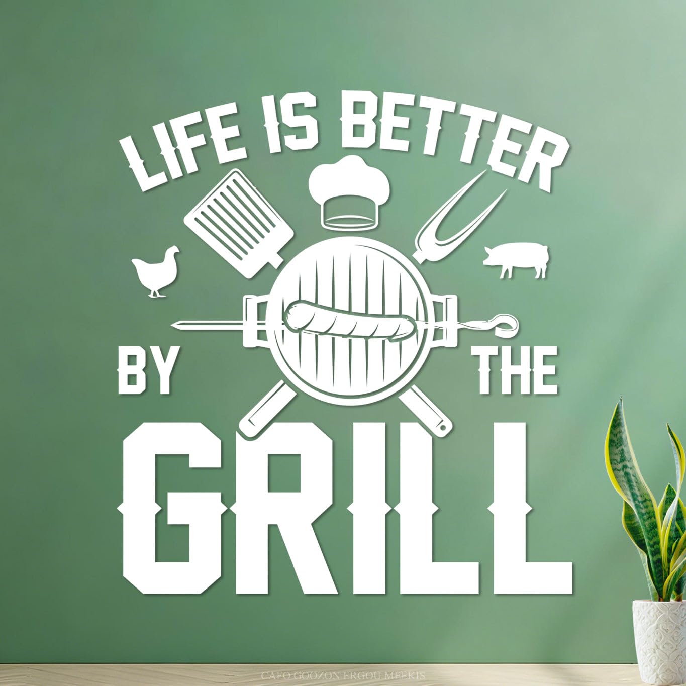 Ergou Stickerdecal-83166 Bbq Grilling Lover Funny Retro Vintage Typography Print Life Is Better By The Grill Wall Decals Pvc 54.6X60.3cm Removable Without Leaving Glue White