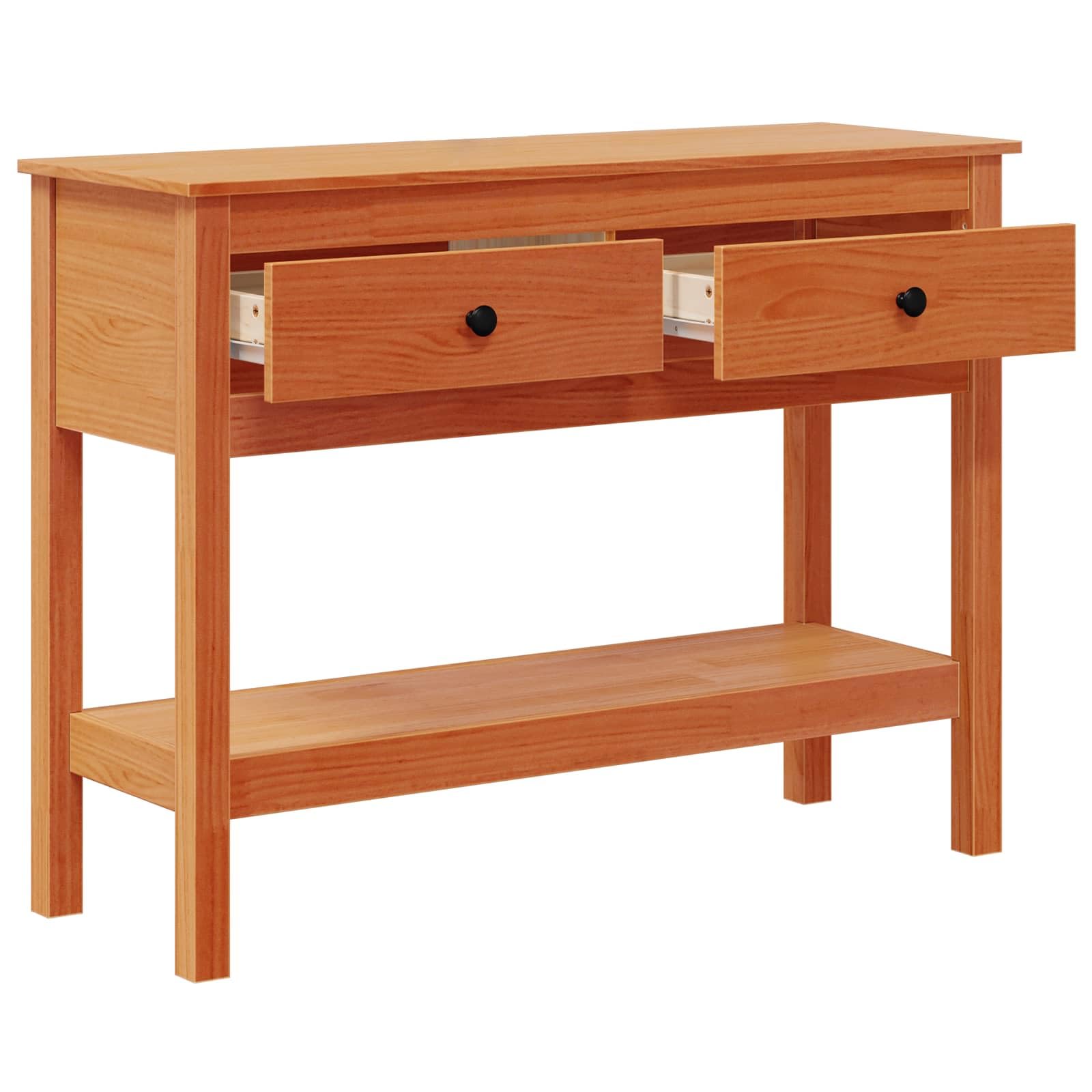 GKHPYURE Konsolentisch mit Schubladen, braun, gewachst, 100 x 35 x 75 cm | Massives Kiefernholz, 2 Schubladen, 2 Einlegeböden, gewachst, 100 x 35 x 75 cm, 13,2 kg