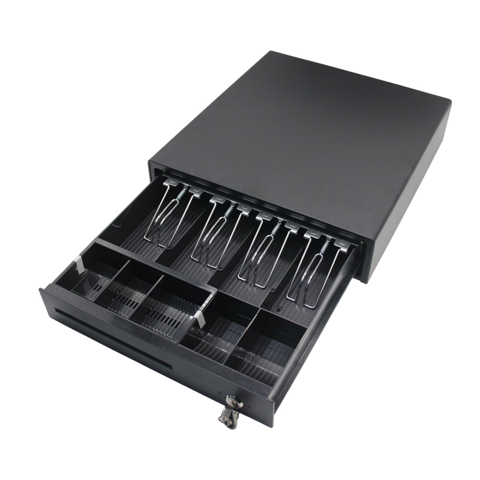 Coinal Cash Drawer,black, 4 Compartments For Paper Currency Storage, 5 Coin Storage Compartments, Large Capacity, 12V Universal, Key Lock, 12/24V, RJ12 Connection.